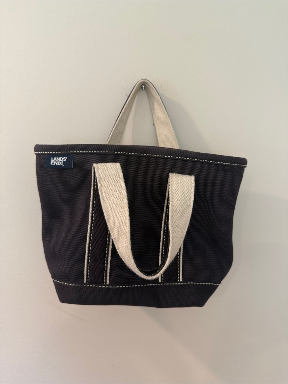 Lands' End Navy Canvas Mini Boat and Tote with Cream Handles
